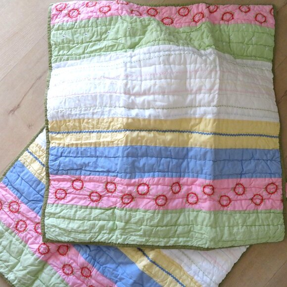 Vintage Pottery Barn Kids Quilted Shams 2 Stripe Flower Pastel 26"x 26" Cotton - Picture 4 of 10